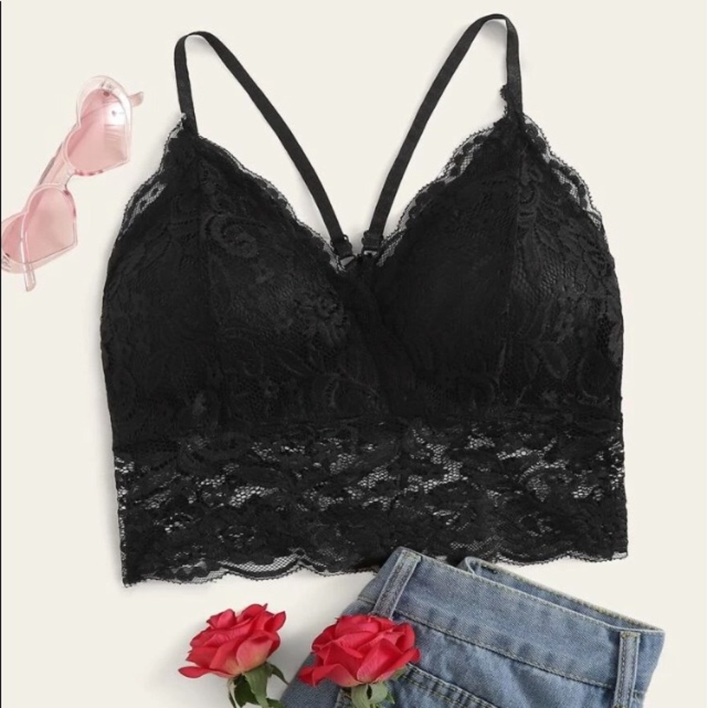 SHEIN Floral Lace Harness Bralette 1X NWT blk/wht